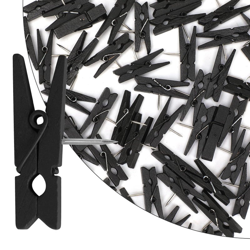 Senkary 60 Pieces Black Push Pins with Wooden Clips  Clothespin Pushpins Cute Decorative Thumb Tacks for Cork Board  Bulletin Board  Photos  Crafts  Classroom Office - Image 3